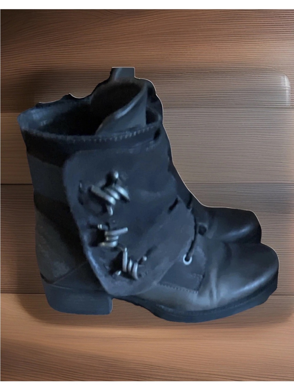 Miz Mooz Black Lace-Up Ankle Booties with Side Toggle